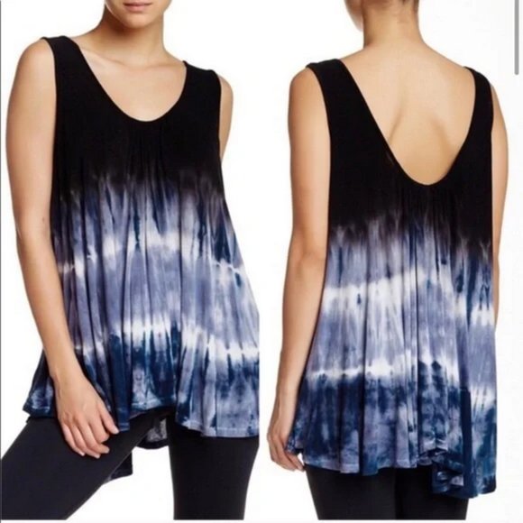 Free People Tops - Free People We The Free Black And Blue Tie Dye Sebastian Tank Top Size Medium